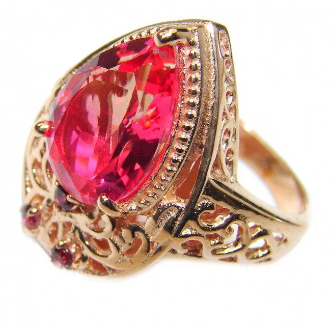 HUGE Top Quality Magic Volcanic Pink Topaz 18K Gold over .925 Sterling Silver handcrafted Ring s. 8 1/4