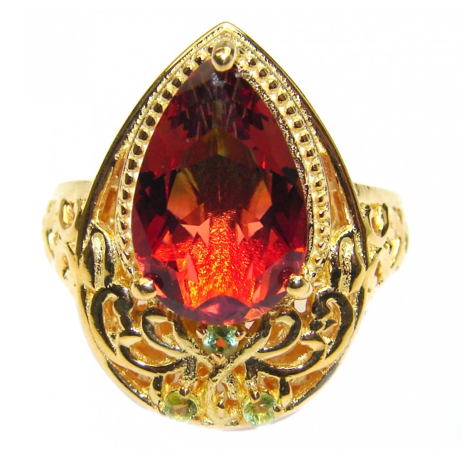 HUGE Top Quality Magic Volcanic Touramline 18K Gold over .925 Sterling Silver handcrafted Ring s. 8 1/4