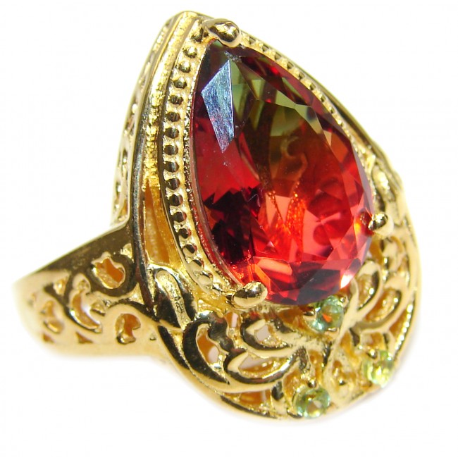 HUGE Top Quality Magic Volcanic Touramline 18K Gold over .925 Sterling Silver handcrafted Ring s. 8 1/4