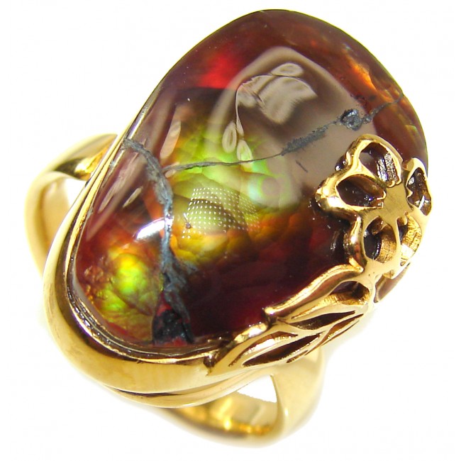 Mystery Genuine Fire Agate 18K Gold over .925 Sterling Silver Ring size 7 adjustable