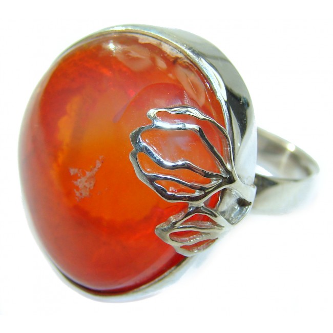 Genuine AAAA+ Mexican Agate .925 Sterling Silver handmade Ring size 7 adjustable