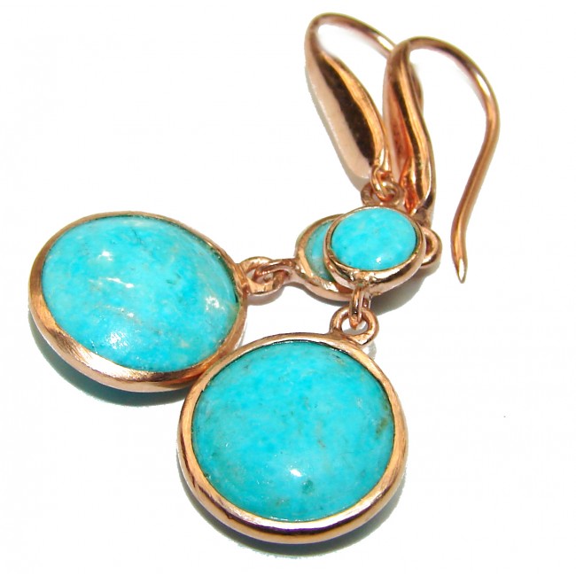 Solid Blue Turquoise Rose Gold over .925 Sterling Silver handcrafted earrings