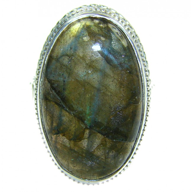 Fire Labradorite .925 Sterling Silver Bali handmade ring size 8