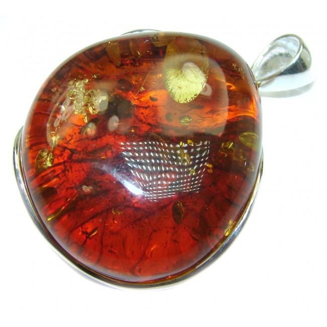 OUTSTANDING Cognac Natural Baltic Amber .925 Sterling Silver handmade Pendant