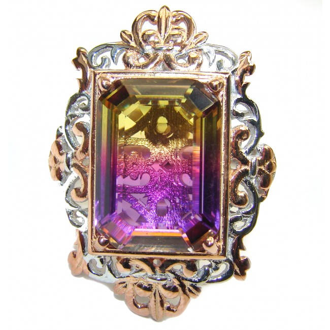 HUGE Emerald cut Ametrine 18K Gold over .925 Sterling Silver handcrafted Ring s. 9