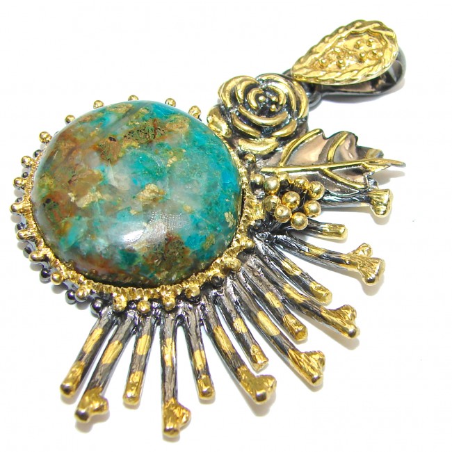 Unique style Chrysocolla 14K Gold over .925 Sterling Silver handcrafted Pendant