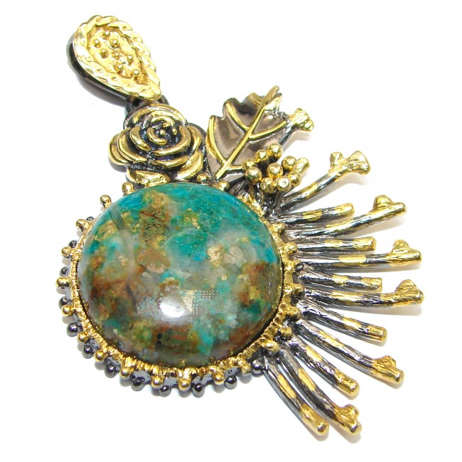 Unique style Chrysocolla 14K Gold over .925 Sterling Silver handcrafted Pendant