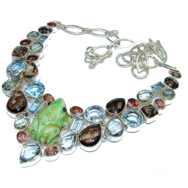 Lucky Frog Natural Multigem .925 Sterling Silver handcarfted Necklace