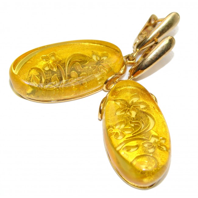 Exclusive Polish Amber 18K Gold over .925 Sterling Silver handmade Earrings