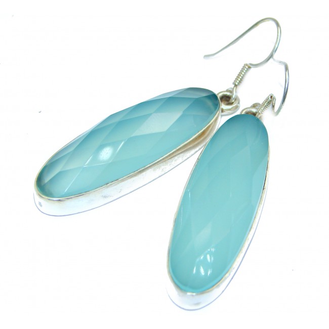 Sublime Blue Chalcedony Agate Sterling Silver handmade earrings