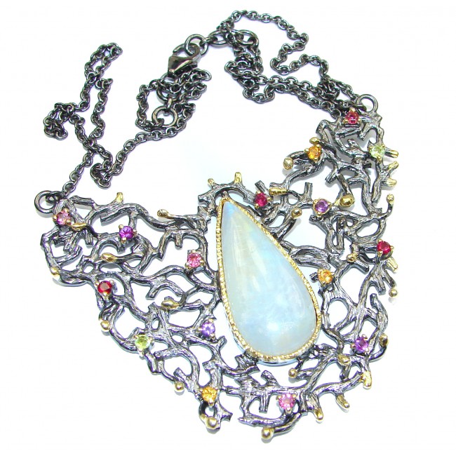 Golden Reef Fire Moonstone 18K Gold over .925 Sterling Silver handcrafted necklace