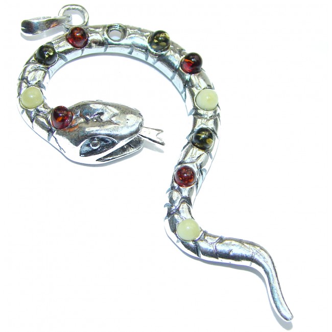 Big Secret Multicolor Snake Baltic Amber .925 Sterling Silver Pendant