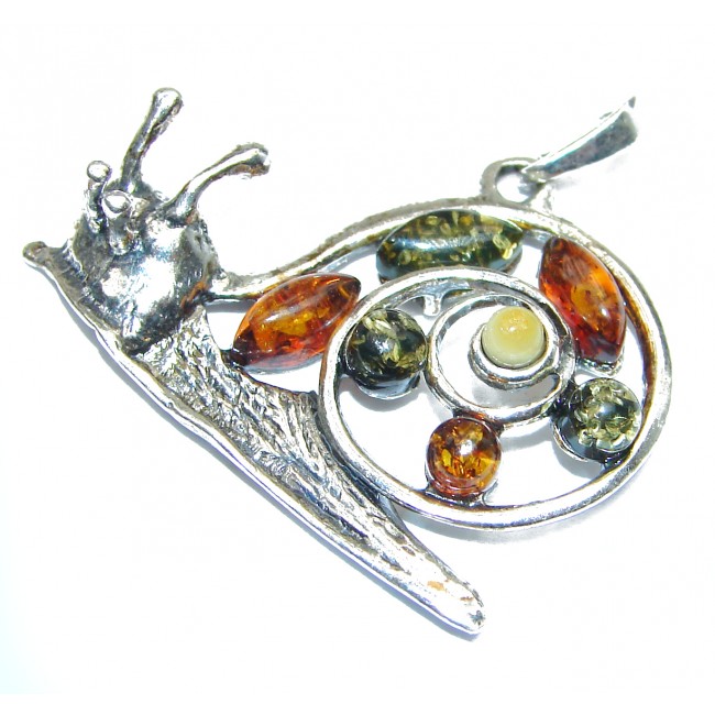 Snail Design Polish Amber .925 Sterling Silver handcrafted Pendant