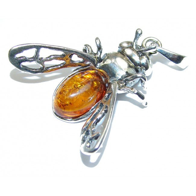 Fly Design Polish Amber .925 Sterling Silver handcrafted Pendant