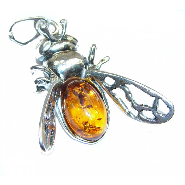 Fly Design Polish Amber .925 Sterling Silver handcrafted Pendant