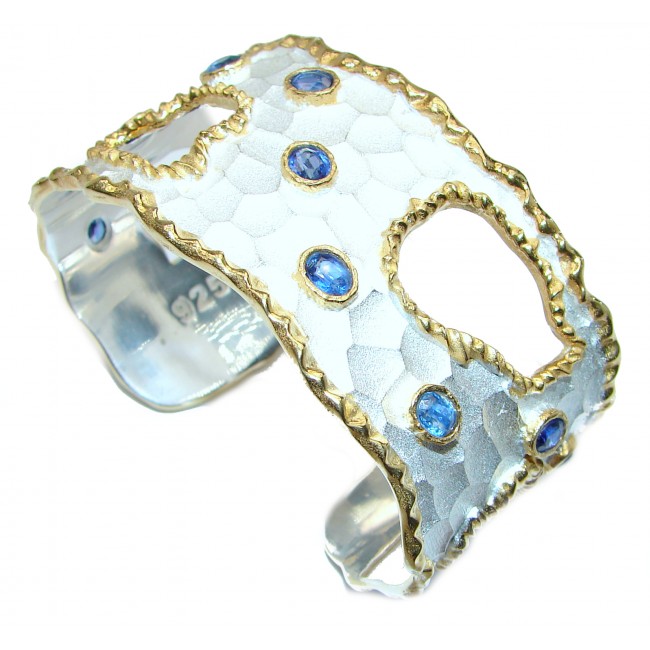 Bracelet with authentic Blue Kyanite 24K gold and Silver in Antique White Patina