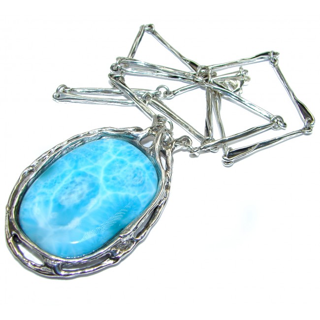 Large One of the kind Nature inspired Sublime Larimar .925 Sterling Silver handmade necklace