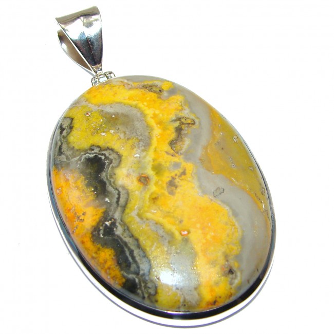 Huge 41.8 grams Authentic Volcanic Bubble Bee Jasper oxidized .925 Sterling Silver handmade Pendant