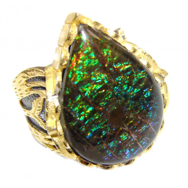 Pure Energy Genuine Canadian Ammolite 18K Gold over .925 Sterling Silver handmade ring size 5 3/4