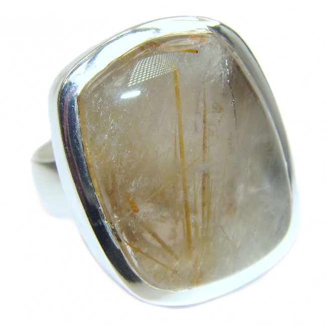 Golden Rutilated Quartz .925 Sterling Silver handcrafted Ring Size 7 1/4