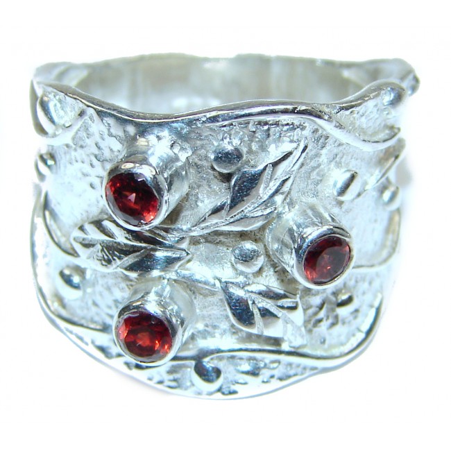 Energizing genuine Garnet .925 Sterling Silver handcrafted Ring size 8