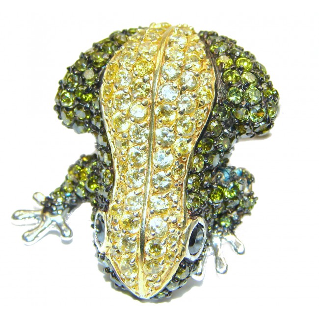 Fancy Huge Crystal Frog .925 Sterling Silver ring size 7