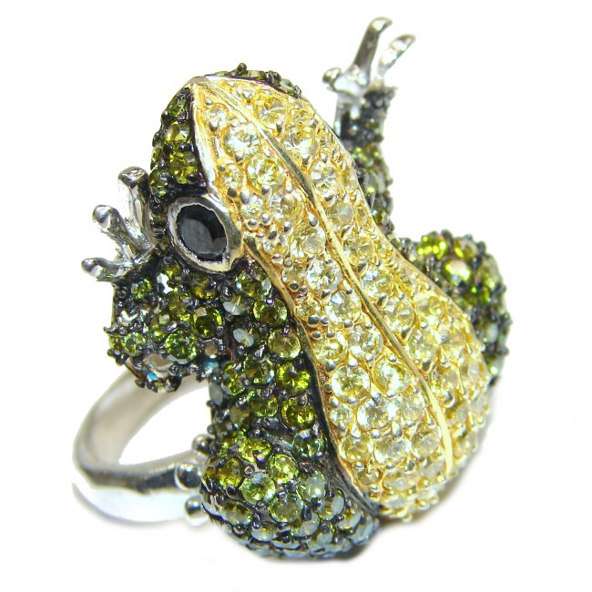 Fancy Huge Crystal Frog .925 Sterling Silver ring size 7