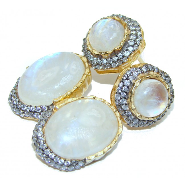 Genuine AAAA quality Rainbow Moonstone 18K Gold over .925 Sterling Silver handcrafted stud Earrings
