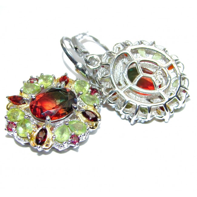 Stunning Watermelon Tourmaline color Topaz .925 Sterling Silver entirely handmade earrings
