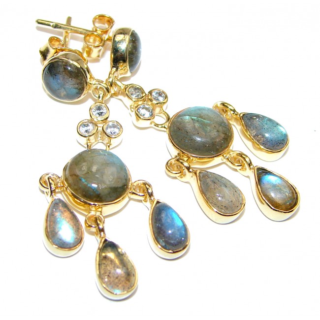 Perfect genuine Labradorite 14 Gold over .925 Sterling Silver handmade earrings