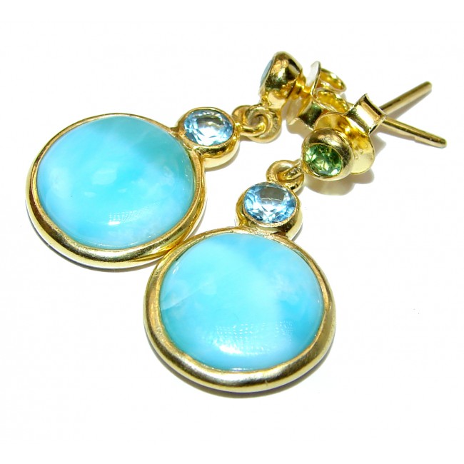 Blue Larimar & Blue Topaz & Peridot Gold over .925 Sterling Silver stud earrings