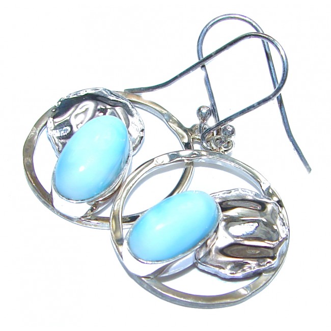 Posh Blue Larimar hammered .925 Sterling Silver earrings