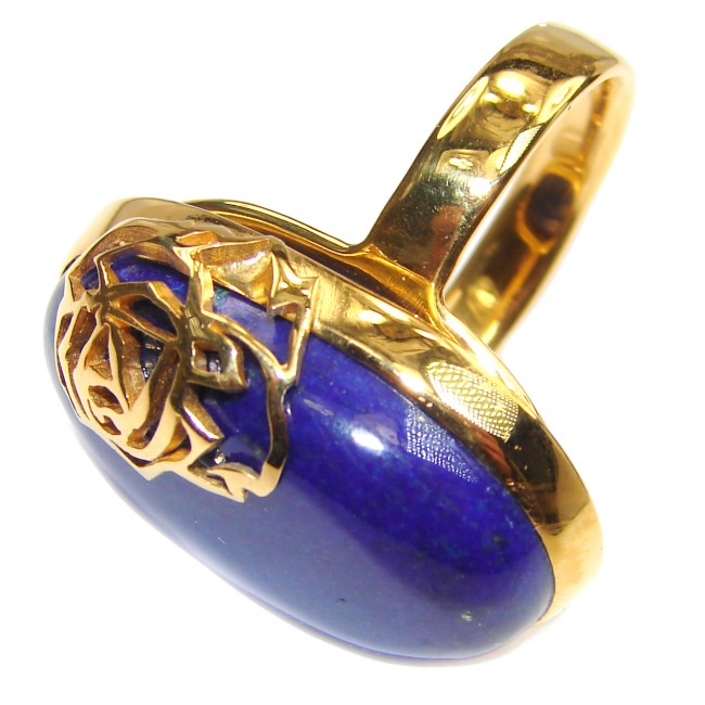 Natural Lapis Lazuli 18K Gold over .925 Sterling Silver handcrafted ring size 7 adjustable
