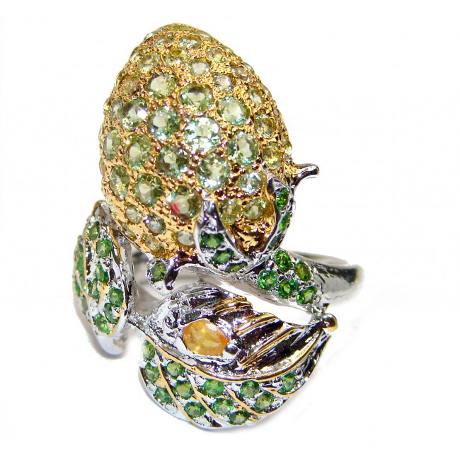 Sweet Strawberry Genuine Peridot 18K Gold over .925 Sterling Silver handmade Cocktail Ring s. 8