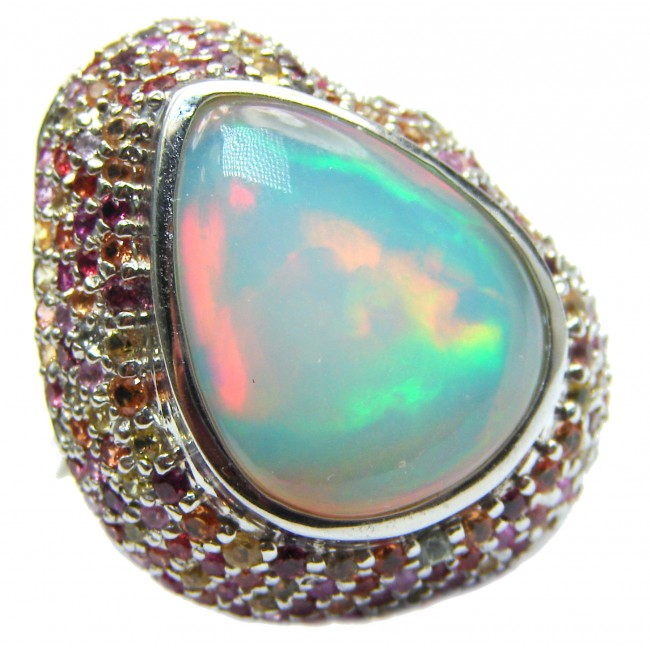 MASTERPIECE 35ct Natural Ethiopian Opal .925 Sterling Silver Statement ring s. 8 1/2