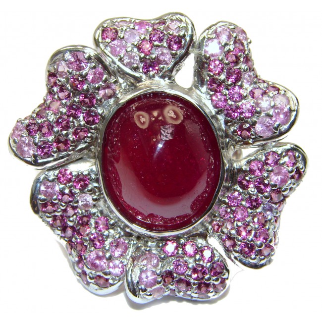 LARGE Genuine Ruby Pink Sapphire 18K Gold over .925 Sterling Silver handmade Cocktail Ring s. 8