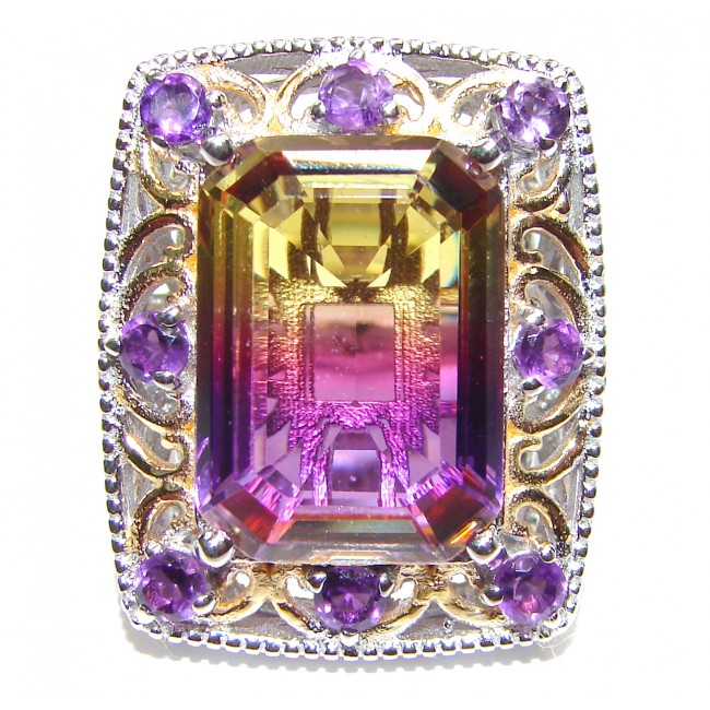 HUGE Emerald cut Ametrine 18K Gold over .925 Sterling Silver handcrafted Ring s. 7 1/2