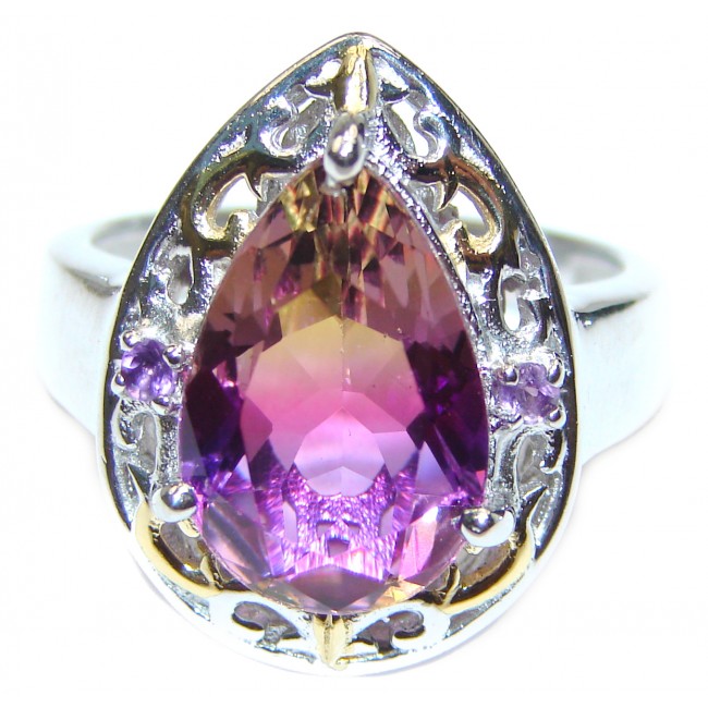 HUGE pear cut Ametrine 18K Gold over .925 Sterling Silver handcrafted Ring s. 8 1/4
