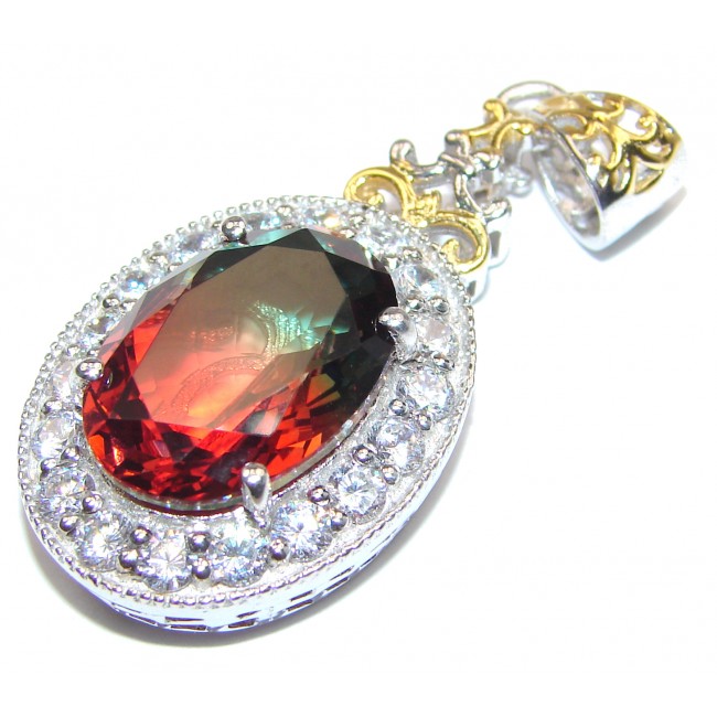 Deluxe Oval cut Tourmaline Topaz 18K Gold over .925 Sterling Silver handmade Pendant