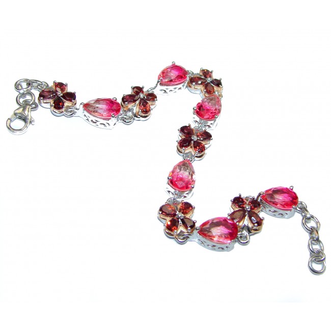 Luxury Volcanic Pink Tourmaline color Topaz .925 Sterling Silver handmade Bracelet