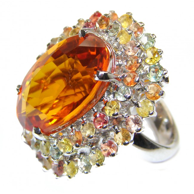 Huge Exotic 45ct Golden Topaz .925 Sterling Silver handcrafted Statement Ring s. 7 3/4