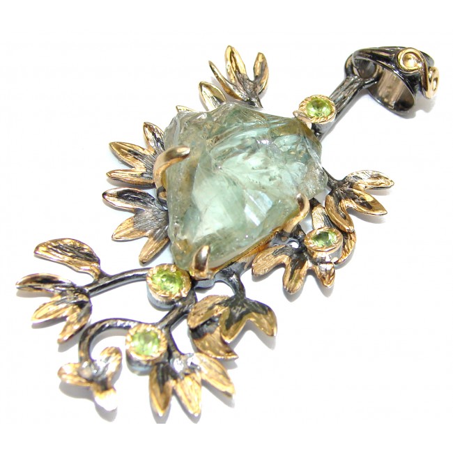 Natural Rough Green Amethyst 14K Gold over .925 Sterling Silver Pendant