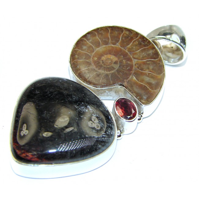 Back to Nature Brown Ammonite Fossil .925 Sterling Silver handmade Pendant