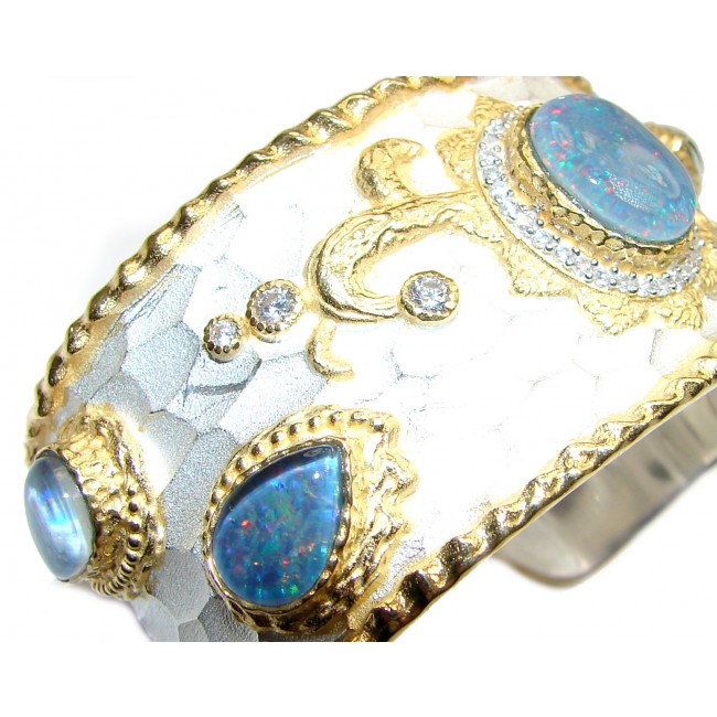 Enchanted Beauty Doublet Opal 24K Gold over .925 Sterling Silver antique patina Bracelet / Cuff