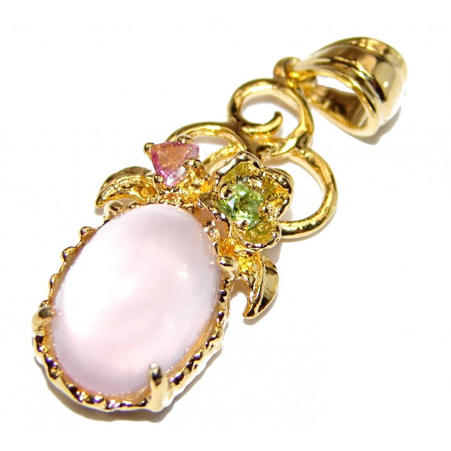 Authentic Rose Quartz 18K Gold over .925 Sterling Silver handcrafted Pendant