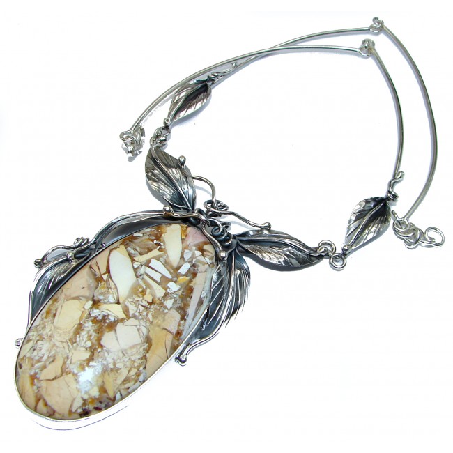 Vinatge Design Bracciated Australian Mookaite oxidized .925 Sterling Silver LARGE necklace