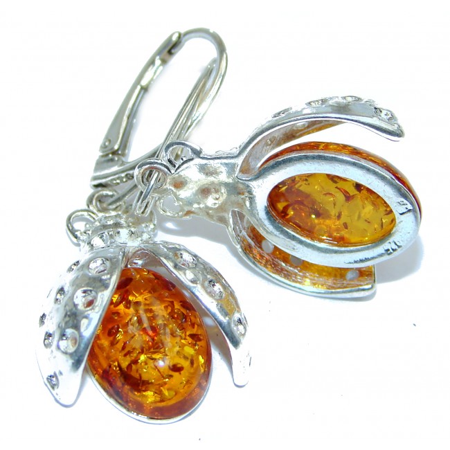 Lucky Ladybug Baltic Amber .925 Sterling Silver handcrafted Earrings