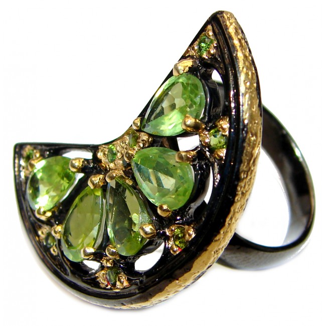 Huge Genuine Peridot 18K Gold over .925 Sterling Silver handcrafted Statement Ring size 8