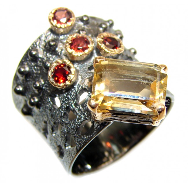 Vintage Style 9ct Natural Citrine 14ct Gold over .925 Sterling Silver handcrafted Ring s. 6 1/2