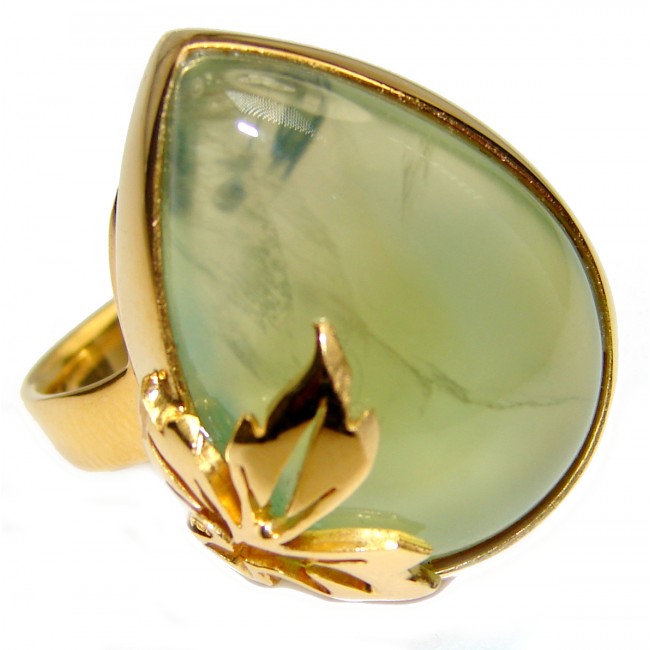 Natural Moss Prehnite 18K Gold over .925 Sterling Silver handmade ring s. 7 adjustable
